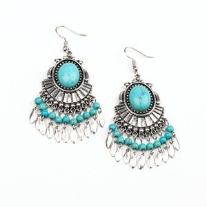 Paparazzi Eco Trip Ornate Silver and Turquoise Chandelier Earrings
